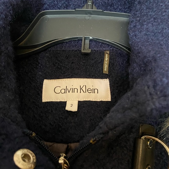 Calvin Klein Blue Faux Fur removable hood coat Size 2 - Picture 6 of 8